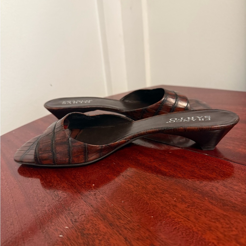 Franco Sarto Leather Mule Croc Embossed Slip On Sandal Brown Women’s Size 71/2M - Picture 5 of 7